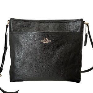 Coach File Bag Crossbody in Black Pebbled Leather